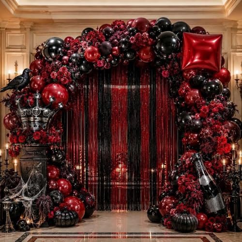 red black party balloon kit 2pack foil fringe shown in use