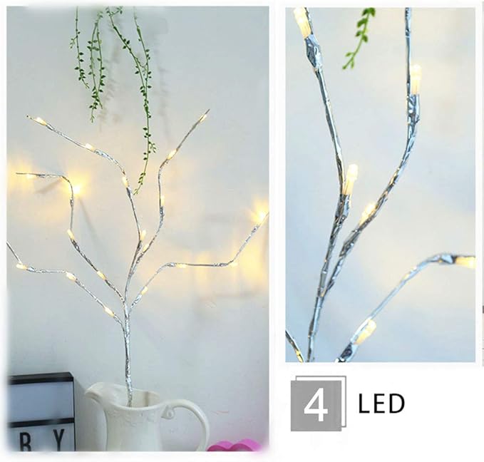 Autohigh 3-PK Lighted Branches 60 LEDs Warm White Lighting Artificial Willow,Battery Operated,Silver Decoration for Living Room Bedroom Livingroom,Home
