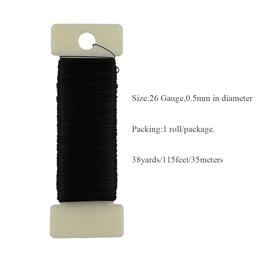 HAHIYO 26Gauge Black Metal Floral Wire - 1 Roll, 38 Yards (115 Feet) - Flexible Paddle Wire for Craft, Christmas Wreath, Flower Arrangement, Bouquet Wrapping, Wedding, DIY