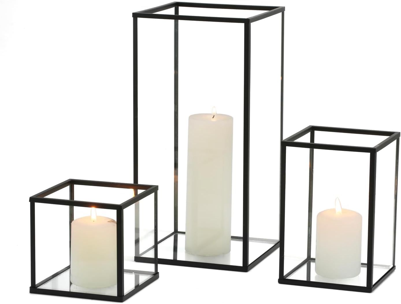 PHOSPHOR Glass Hurricane Candle Holder Set of 3 PCS Black Hurricane Candleholders for Wedding Party Holiday Birthday Home Decor Lanter