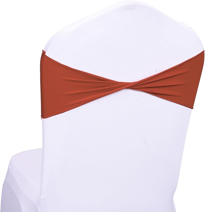 MDS Pack of 200 Spandex Chair Sashes Bows Elastic Stretch Dining Chair Bands Ties Without Slider Buckle Universal fits for Wedding Baby Shower Birthday Party Banquet Event Decoration - Terracotta
