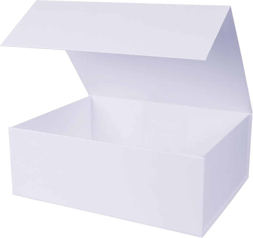 Aimyoo White Collapsible Gift Box with Magnetic Closure Lids 13.8x9x4.3 in, Large Bridesmaid Groomsman Proposal Boxes, Rectangle Present Box for Graduation Birthday Storage 1 Pack