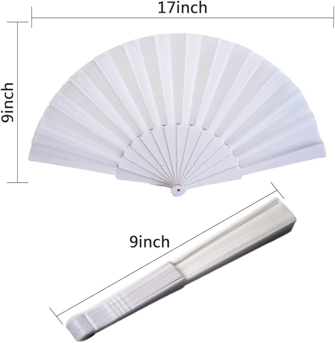 HUNANBANG 1 Dozen 12 Pieces Folding Hand Fans Church Wedding Gift, Party Favors, DIY Decoration Gift Size9 Wholesale 12pack (White 12pcs)
