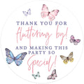 Andaz Press Kids Party Favor Thank You Stickers, Thank You for Fluttering by 80-Pack 2-Inch Round Butterfly Birthday Sticker Labels for Baby Shower 1st Birthday Party Favors, Gift Bags, Girls