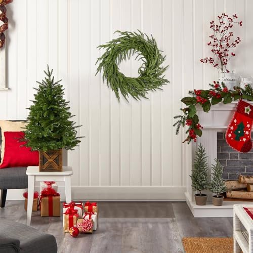 enven 24" norfolk pine wreath for front door, front angle view