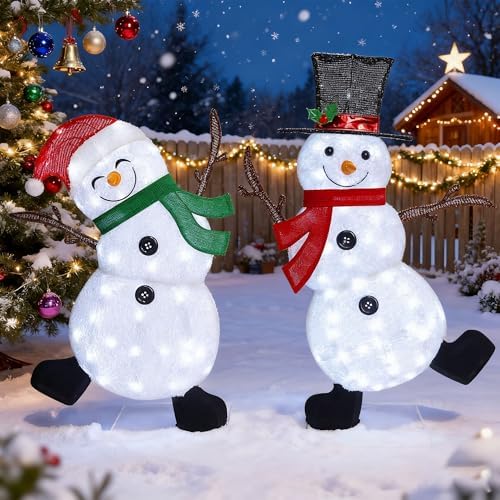 lulu home 2-pack lighted christmas snowman decorations, 3.1+2.5ft showing dimensions