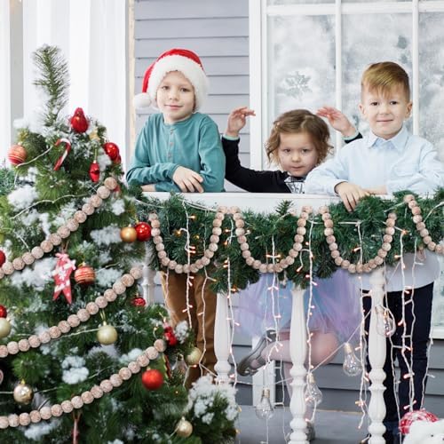 fairysandy 39.3 ft frosted wooden bead garland christmas on a desk or shelf
