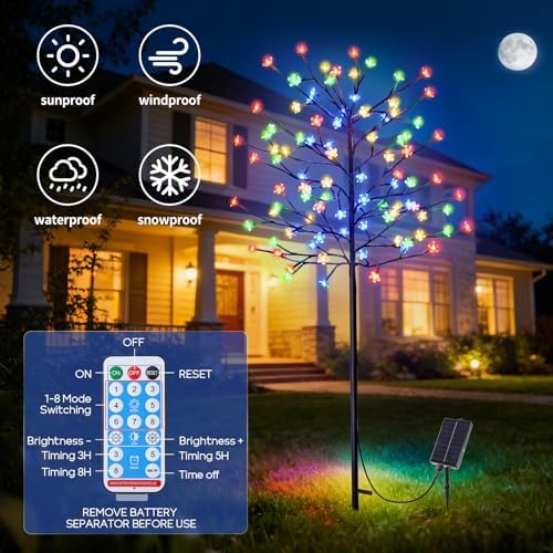 solar cherry blossom tree lights with remote for, close-up detail