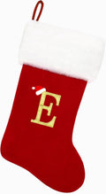 20 Inches Red Velvet with White Super Soft Plush Cuff Monogram Christmas Stockings, Xmas Personalized Embroidered Letter Stockings for Family Holiday Decorations and Xmas Tree Fireplace（E）