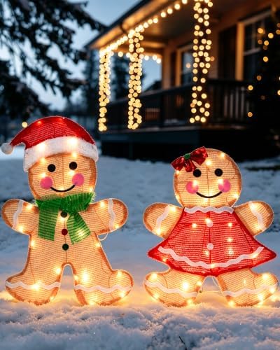 2-piece lighted 2d gingerbread man christmas decorations outdoor, main product view