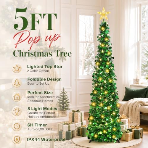 5ft pop up christmas tree with lighted top on a desk or shelf