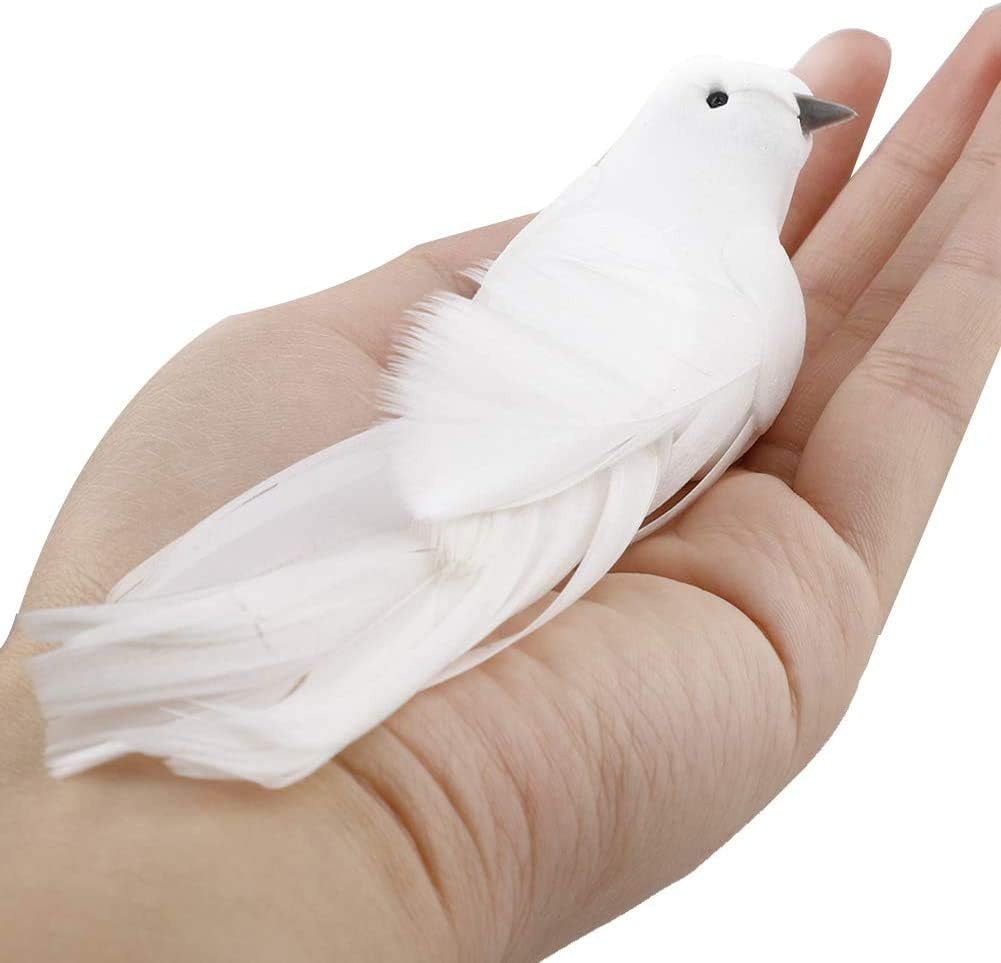 UWIOFF Artificial Birds, 12 Pcs Artificial White Doves Simulation Foam White Feathered Artificial Birds Doves Clip On Ornament for Christmas Tree Decorations, Wedding, Wreaths & Crafts