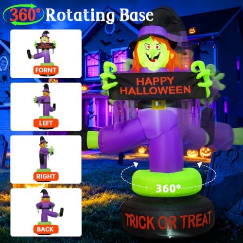 6ft rotating halloween inflatables outdoor witch, 360° swivel, close-up detail