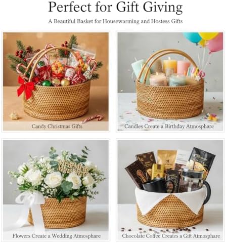 rattan picnic basket with handle, 12.6x9x5 in handwoven, front angle view