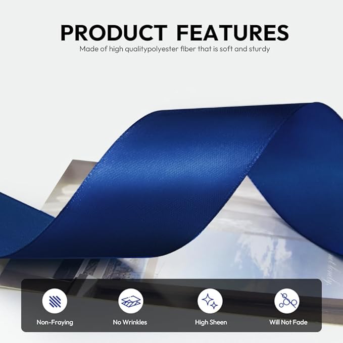 1-1/2 Inch 100 Yards Satin Ribbon Dark Blue, Solid Color Fabric Ribbon for Gift Wrapping, Wedding, Polyester Gift Ribbon for Birthday Party Decoration, Craft, Hair, Floral, Sewing