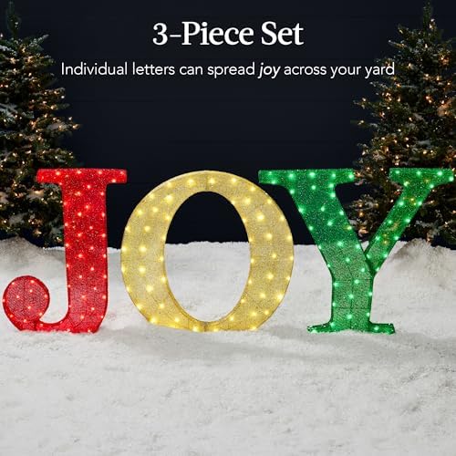 best choice products 3-piece christmas joy yard decoration on a desk or shelf