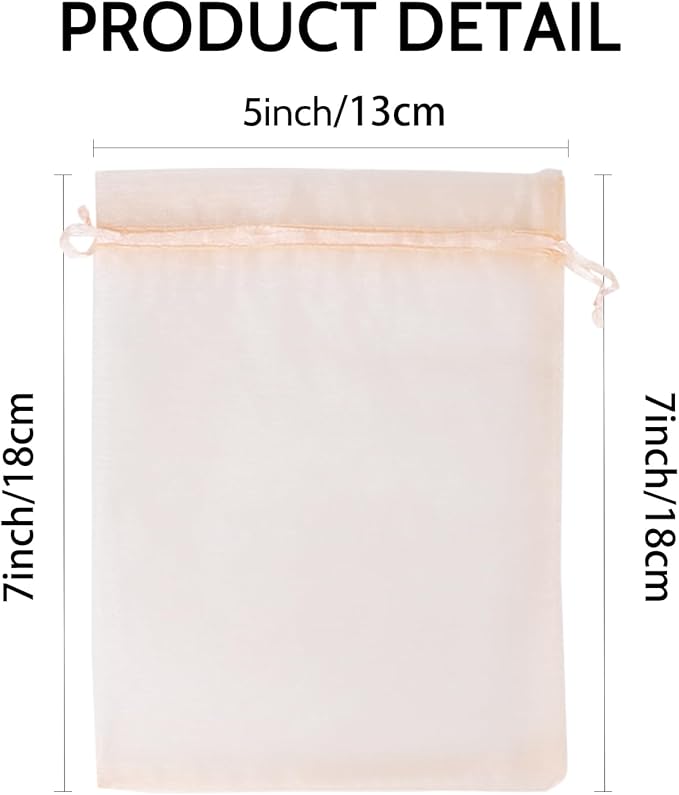 Wudygirl 100PCS Organza Bags Jewelry Bags Drawstring 5X7 Inch Favor Bags for Jewelry Candy Wedding Party(Peach 5X7)