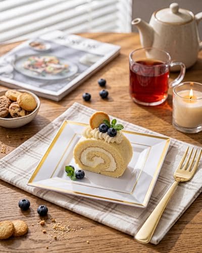 bucla 100pcs gold square plastic plates - 6inch, side view