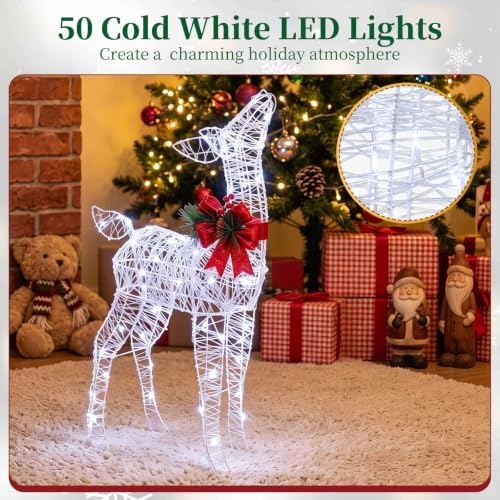 tangkula lighted christmas reindeer, outdoor 3d standing deer on a desk or shelf