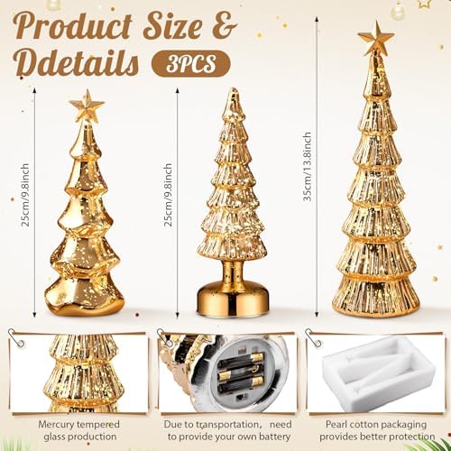 funnymoom 3 pack glass christmas trees light up shown in use