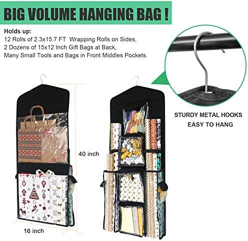 sumdirect black double sided hanging gift wrap organizer, side view