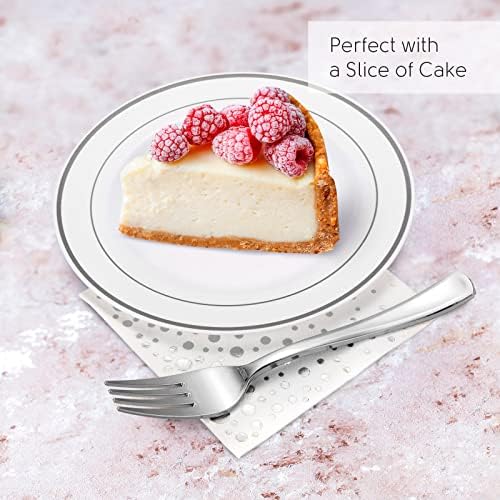 silver dessert plates set, 100 wedding plates, forks, package contents