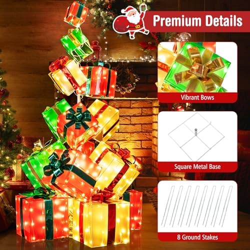 tangkula 5.6 ft christmas lighted gift box tower, side view