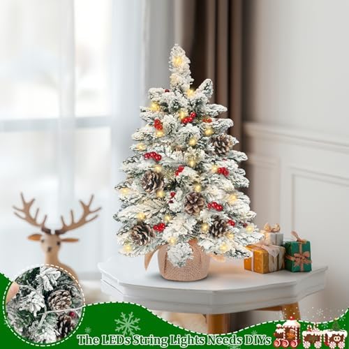24"/2ft thick snow flocked tabletop christmas tree battery, package contents