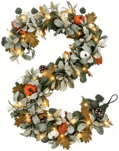 6ft fall garland with lights for autumn mantel, main product view