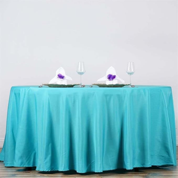 Efavormart Round Tablecloth, 132 Inch Stain & Wrinkle Resistant Washable Table Cloth, Decorative Polyester Fabric Table Cover for Banquet, Wedding, Dining- Turquoise