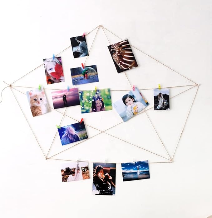 100pcs Mini Clear Hanging Photo Clips + 30m Twine for Picture Display, Arts & Crafts - Plastic Clothespins, Paper Peg Pin Craft Clips (Multi-Color)
