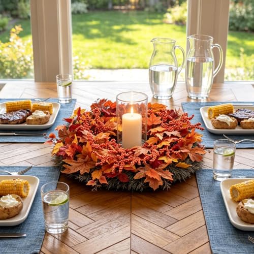 fall maple leaf wreath, 26inch fall wreaths for on a desk or shelf