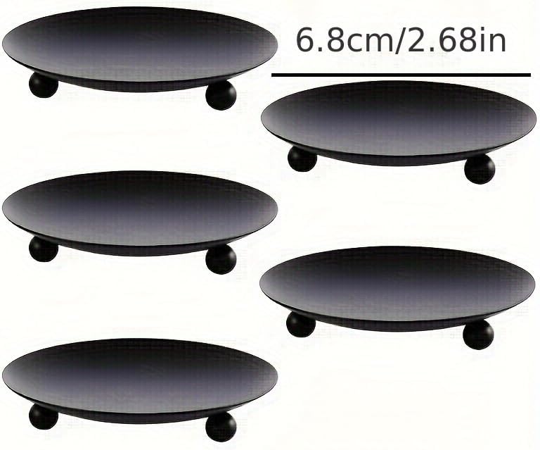 Iron Black Candle Holder Decorative Pillar Plate Tray Base 7cm 3Pcs | For Wedding Party, For Holiday Banquet, Art Gift, Cup Accessories