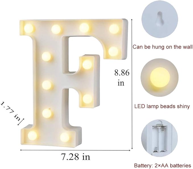 MUMUXI Marquee Light Up Letters | Large Light Up Numbers | Battery Powered and Bright with Every Letter of The Alphabet | for Wedding, Birthday, Party, Celebration, Christmas or Home Decoration (F)