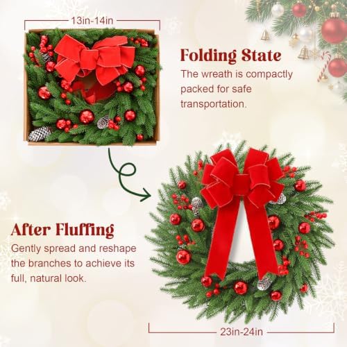 24'' christmas wreath with lights, christmas norfolk wreaths, package contents