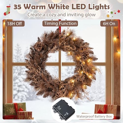 goplus 24 inch pre-lit christmas wreath, battery operated, side view