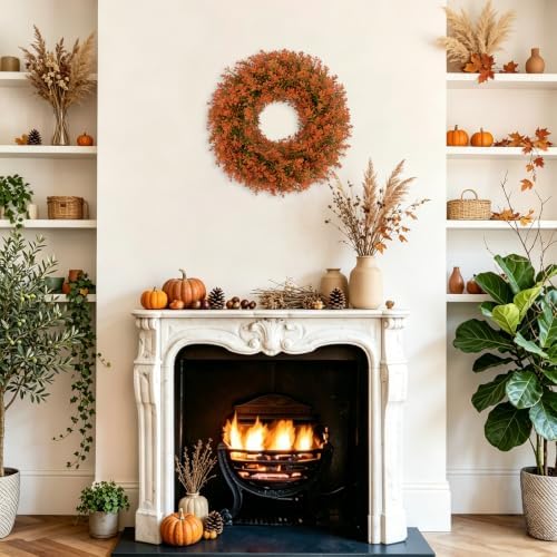 u'artlines 17" fall front door boxwood wreaths, artificial, front angle view