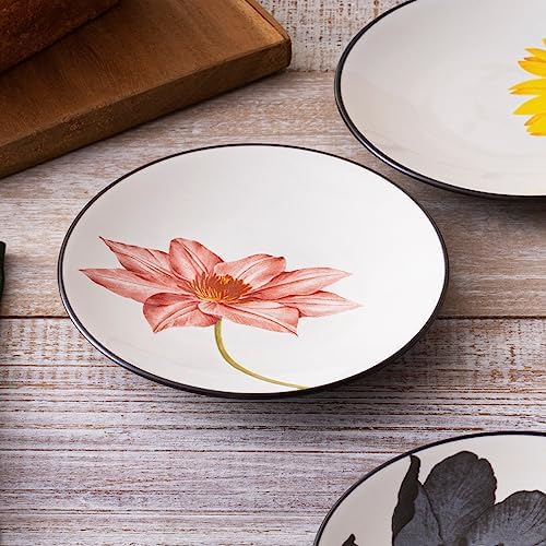 noritake colorwave floral appetizer plates, graphite black, set, close-up detail