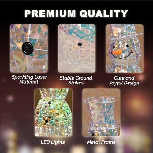 vingli 4ft lighted iridescent snowman christmas yard decorations, side view