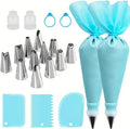 21 Pcs Piping Bags and Tips Set, Cake Decorating Tips Set with 12 Stainless Steel Piping Tips, 2 Reusable Pastry Bag 2 Couplers, 3 Scrapers and 2 Silicone Rings, Cake Piping Tool Supplies, Blue