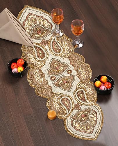 lightnpro beaded christmas table runner, fancy handmade decorative shown in use