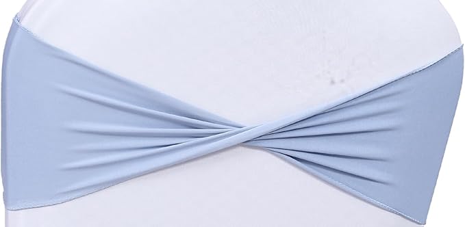 MDS Pack of 25 Spandex Chair Sashes Bows Elastic Stretch Dining Chair Bands Ties Without Slider Buckle Universal fits for Wedding Baby Shower Birthday Party Banquet Event Decoration - Baby Blue