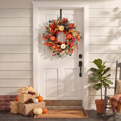 22" fall eucalyptus wreaths for front door with on a desk or shelf