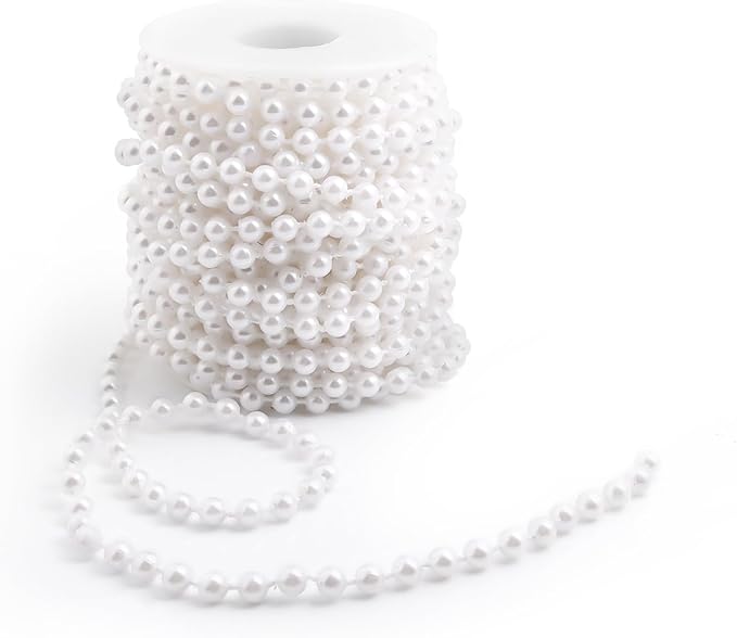 Pearls String Beads 33 Feet Crafts Faux Pearl Roll for Christmas Garland Flowers Wedding Party Jewelry Decoration(5mm White)