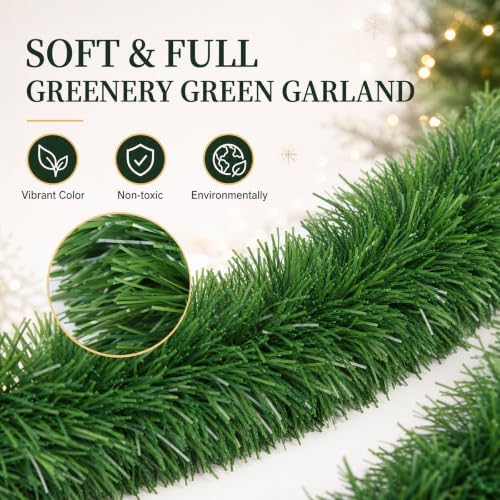 total 200 ft green christmas garland decorations, christmas, side view