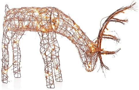 alpine corporation 24" tall outdoor rattan grazing reindeer shown in use