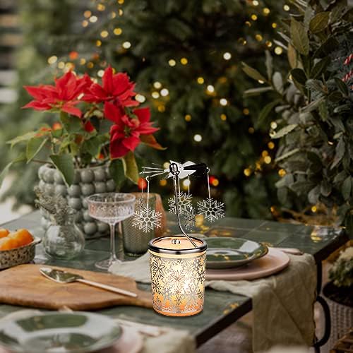 Tealight Candle Holder Carousel – Glass Wind Light with Snowflake Motif, Height 5.9 Inches, TEALIGHT Included – Perfect for Christmas, Winter, and Holiday Home Décor