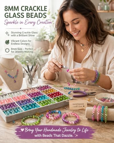 8mm glass beads round bulk, diy jewelry supplies on a desk or shelf