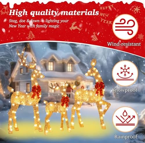 48 inch 2.5d gold lighted christmas deer decorations, close-up detail