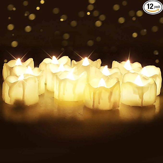 Homemory 12Pcs Timer Tea Lights, Flameless Flickering Auto Tea Lights Battery Operated, Auto-On 6 Hours and Off 18 Hours Everyday, Batteries Included, Long-Lasting, White Base, No Remote